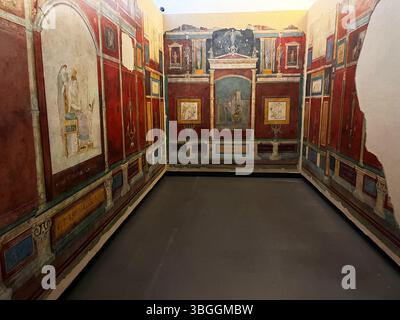 Pittura murale dalla Villa della Farnesina - affreschi romani decorazioni murali del Triclinio C, Villa Farnesina, Roma. I secolo d.C., presso il Museo Nazionale Romano, Palazzo massimo Foto Stock