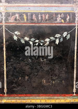 Pittura murale dalla Villa della Farnesina - affreschi romani decorazioni murali del Triclinio C, Villa Farnesina, Roma. I secolo d.C., presso il Museo Nazionale Romano, Palazzo massimo Foto Stock