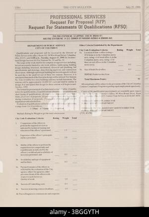 Questo numero del Columbus City Bulletin 1998 include atti del consiglio comunale, ordinanze, pubblicità per le offerte, aggiornamenti del servizio pubblico, proposte, e attività di acquisto supervisionate dall'impiegato della città. Foto Stock