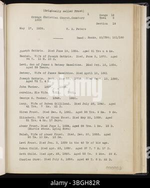 Pagina 126 di Range Book v. 13 presenta fotografie di Cartagine e Rome Townships, Athens County, Ohio, scattate da W.E. Peters dal 1938 al 1947. La collezione mette in evidenza cimiteri, tumuli dei nativi americani e altri luoghi di interesse storico. Peters mirava a documentare queste caratteristiche in quanto rischiavano di scomparire o di essere distrutte a causa di negligenza o sviluppo. Foto Stock