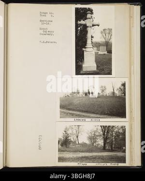 Questo volume di Range Book v. 06 include fotografie dal 1890 al 1947 che documentano Athens Township nella contea di Athens, Ohio. Lo scrapbook di W.E. Peters presenta cimiteri, tumuli degli Indiani d'America, siti minerari, case scolastiche con una sola stanza e altri importanti punti di riferimento della township. La raccolta evidenzia strutture e siti vulnerabili al deterioramento o alla scomparsa. Foto Stock