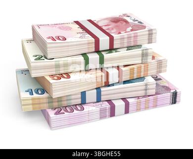Le banconote turche della lira si accumularono e si bandirono, valuta turca Foto Stock