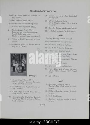 L'annuario della North High School del 1933, The Polaris Memory Book, mette in evidenza la storia della scuola. Charles D. Everett è stato preside della North High School dal 1893 per oltre 35 anni. La prima North High School fu costruita nel 1892-93 al 100 West 4th Avenue. Progettato dall'architetto Frank L. Packard, l'edificio romanico Revival fu sostituito da una nuova struttura nel 1924. La scuola si trasferì al 100 East Arcadia Avenue, a sud di Clintonville, e fu poi rinominata Columbus International High School nel 2012. Foto Stock