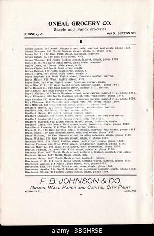 L'elenco telefonico e della città di Rushville del 1911 contiene informazioni commerciali, religiose e scolastiche, con pubblicità e una breve storia. Foto Stock