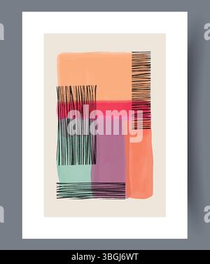 Una composizione astratta di arte moderna con colori audaci e varie texture e forme Illustrazione Vettoriale