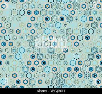 Sfondo esagonale ribaltabile. Elementi geometrici di vari stili e colori. Celle esagonali. Modello a piastrelle. Sfondo senza interruzioni. Illustrazione Vettoriale