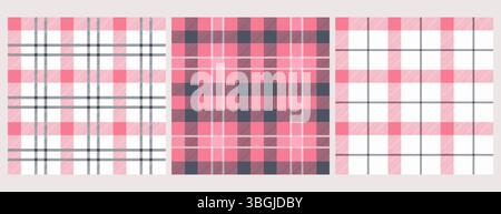 Set vettoriale con motivo a quadri in tessuto da picnic, motivo a righe senza cuciture. Tradizionale tartan a quadri vichy. Teli da tovagliolo, coperte a griglia, stampe da cucina a scacchi o sfondi a scacchi in colori rosa pastello Illustrazione Vettoriale