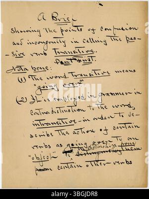 Una lettera di William Jackson Armstrong a Charles B. Galbreath, datata 1906, in cui Armstrong critica l'uso di verbi transitivi passivi, fornendo le sue intuizioni sulla grammatica. Foto Stock
