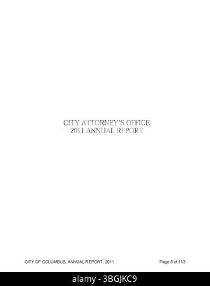 Questa sezione del City of Columbus Annual Report 2011 include dati finanziari sulle entrate e le spese della città, insieme ai rapporti del Committee of Ways and Means, del City Clerk e del City Treasurer. Foto Stock