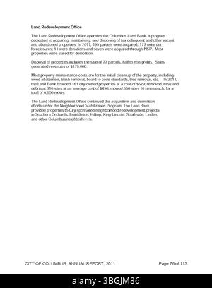 Il rapporto annuale 2011 della città di Columbus descrive le entrate e le spese municipali con i rapporti finanziari ufficiali del comitato Ways and Means, del City Clerk e del City Treasurer. Foto Stock