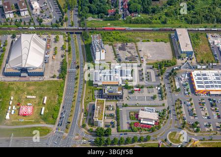 Luftbild, Metronom Theater Oberhausen und Hotels am Brammenring im Westfield Centro Einkaufszentrum Neue Mitte, Oberhausen, Ruhrgebiet, Nordrhein-Westfalen, Deutschland ACHTUNGxMINDESTHONORARx60xEURO Foto Stock