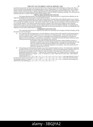 Questa pagina del rapporto annuale della città di Columbus del 2002 contiene informazioni sulle entrate e le spese della città, nonché i rapporti del Committee of Ways and Means, del City Clerk e del City Treasurer, riassumendo le attività finanziarie dell'anno. Foto Stock