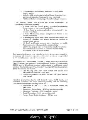 Questo rapporto annuale della città di Columbus del 2011 descrive in dettaglio le entrate e le spese municipali con i rapporti finanziari del comitato di modi e mezzi, del funzionario comunale e del tesoriere della città. Foto Stock