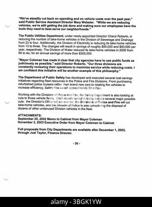 Questa raccolta di 2003 comunicati stampa del sindaco Michael Coleman fornisce informazioni sul suo lavoro e sulla sua leadership come sindaco di Columbus, Ohio, segnando il suo ruolo di primo afroamericano a ricoprire l'incarico. Foto Stock