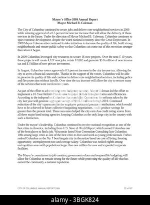 Il rapporto annuale della città di Columbus del 2009 delinea le entrate e le spese della città, con rapporti dettagliati del Committee of Ways and Means, del City Clerk e del City Treasurer. Foto Stock