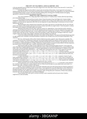 Il Columbus Annual Report 2002 include rapporti dettagliati sulle entrate e le spese della città, con contributi del Committee of Ways and Means, del City Clerk e del City Treasurer. Foto Stock