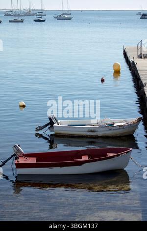 Playa Barnuevo, molo, barche, IDLE, Santiago de la Ribera, Mar Menor, regione autonoma di Murcia, Spagna, Foto Stock