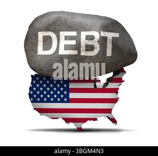 Crisi del debito DEGLI STATI UNITI pressione finanziaria e stress emotivo delle preoccupazioni monetarie e rallentamento delle imprese come concetto economico americano causato dal fardello Foto Stock