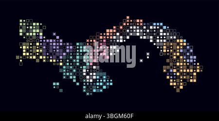 Panama, forma del paese costruito con celle colorate. Mappa digitale di Panama su sfondo scuro. Blocchi quadrati di piccole dimensioni. Illustrazione Vettoriale
