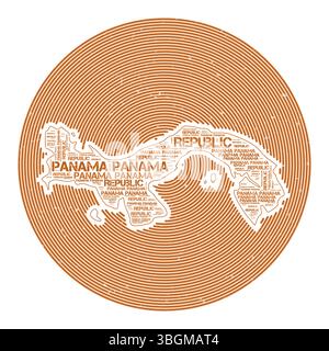 Immagine vettoriale Panama. Design del logo rotondo del paese. Poster di Panama in archi circolari e in stile nuvola di parole. Incredibile illustrazione vettoriale. Illustrazione Vettoriale