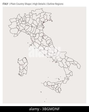 Mappa della campagna in Italia. Dettagli alti. Stile regioni contorno. La forma dell'Italia. Illustrazione vettoriale. Illustrazione Vettoriale