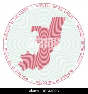 Design rotondo del logo della Repubblica del Congo. Forma di campagna fatta di anelli. Testo della Repubblica del Congo in tutto il paese. Illustrazione vettoriale. Illustrazione Vettoriale
