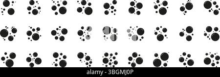 Icona bolle di sapone solido. Collezione di bolle d'aria fluttuanti con simbolo di silhouette circolare riflettente sulla superficie. Illustrazione del vettore isolato Illustrazione Vettoriale
