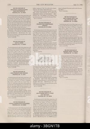 Il Columbus City Bulletin del 1998 include aggiornamenti per il servizio civile, pubblicità per offerte, ordinanze, risoluzioni e rapporti del Consiglio di acquisto, tutti supervisionati dall'impiegato cittadino. Foto Stock