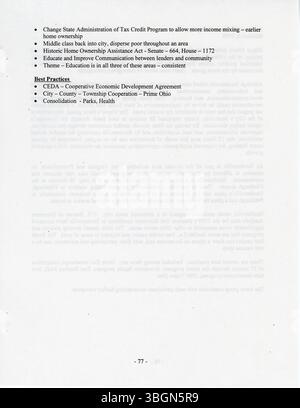 L'Ohio Urban Revitalization Policy Agenda & Task Force Report propone strategie di cooperazione per incoraggiare la crescita economica e rivitalizzare le aree urbane dell'Ohio. Sottolinea la necessità di una collaborazione statale e cittadina per un miglioramento urbano a lungo termine. Foto Stock