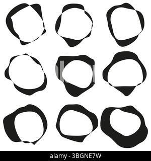 Forme di inchiostro rotonde. Simboli di blot vettoriali. Macchie circolari astratte. Icone grafiche sparse. Illustrazione Vettoriale