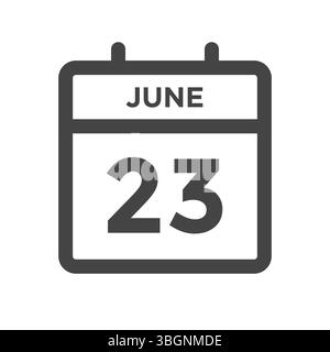 Giorno di calendario del 23 giugno o Data calendario per scadenza e appuntamento Illustrazione Vettoriale