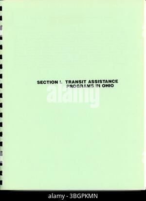 Il rapporto Ohio Transit Public Sector del dicembre 1989 discute delle alternative di trasporto del settore pubblico e degli sforzi di pianificazione in Ohio. Sottolinea gli aspetti chiave delle infrastrutture di transito dello Stato, i miglioramenti dei servizi e le strategie future per lo sviluppo dei trasporti pubblici. Foto Stock