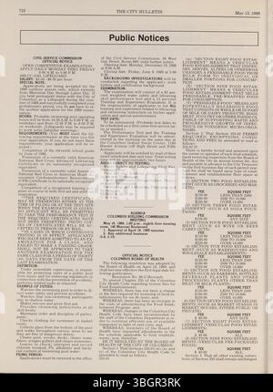 Questa sezione del Columbus City Bulletin 1989 descrive i procedimenti del consiglio comunale, gli aggiornamenti del servizio pubblico, le ordinanze, le risoluzioni e le attività del Consiglio di acquisto e dei dipartimenti della città. Foto Stock