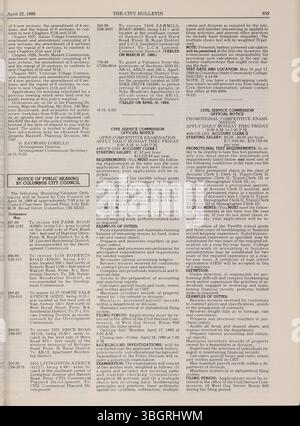 Questa sezione del Columbus City Bulletin 1989 include atti del consiglio comunale, ordinanze, risoluzioni, aggiornamenti della funzione pubblica, pubblicità per offerte e proposte e azioni di acquisto. Foto Stock