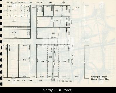 Questa sezione del Downtown Mapped Information Program fornisce mappe per l'uso da parte di proprietari, architetti e sviluppatori di Columbus. Delinea la griglia e il sistema di numerazione utilizzati sia dal settore pubblico che da quello privato per indicizzare le pubblicazioni e le mappe del centro di Columbus. I fogli di esempio illustrano il processo di indicizzazione. Foto Stock
