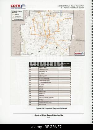Il piano di transito a corto raggio del 2015-2019 di COTA analizza il mercato del transito dell’Ohio centrale, esaminando le operazioni correnti e delineando i futuri miglioramenti del transito. Si concentra sulle strategie per dare priorità ai finanziamenti, ai miglioramenti dei servizi e alla sostenibilità a lungo termine del sistema di trasporto della regione. Foto Stock