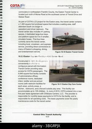Il piano di transito a corto raggio 2015-2019 di COTA esamina l'attuale mercato dei trasporti nell'Ohio centrale e raccomanda miglioramenti per migliorare l'efficienza del servizio, le strategie di finanziamento e soddisfare le esigenze dei trasporti pubblici della comunità. Foto Stock