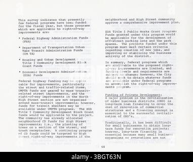 Pagina 71 degli High Street Development Standards del 1979 fornisce un'analisi approfondita delle linee guida per lo sviluppo urbano per il corridoio di High Street tra Goodale e Fifth Avenue, concentrandosi sugli standard di pianificazione, suddivisione in zone e costruzione. Foto Stock