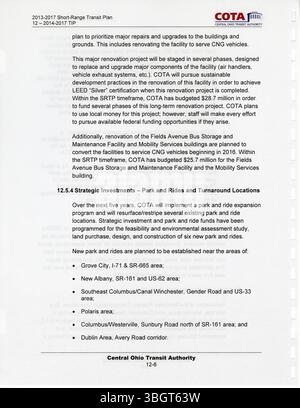 Il piano di transito a corto raggio 2013-2017 della Central Ohio Transit Authority (COTA) si concentra sull’allineamento dei servizi di transito con la crescente domanda nell’Ohio centrale. Il piano quinquennale include iniziative per aumentare la frequenza delle rotte, migliorare la copertura e migliorare l'efficienza del sistema per servire al meglio la comunità. Foto Stock
