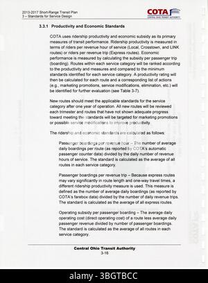 Il piano di transito a corto raggio COTA 2013-2017 mira a soddisfare le crescenti esigenze di trasporto nell'Ohio centrale espandendo le rotte di transito, migliorando l'efficienza del servizio e integrando nuove tecnologie nel sistema di trasporto. Foto Stock