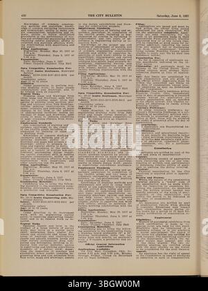 Il Columbus City Bulletin del 1957, pubblicato dall'impiegato cittadino, copre i procedimenti del consiglio comunale, le ordinanze e le risoluzioni approvate, gli aggiornamenti del servizio pubblico, le pubblicità per offerte e proposte e le attività del Consiglio di acquisto, con dettagli sulle azioni del dipartimento della città. Foto Stock