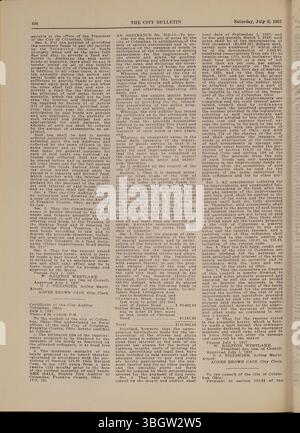 Il Columbus City Bulletin del 1957, pubblicato dall'impiegato comunale, comprende i lavori del consiglio comunale, ordinanze, risoluzioni, pubblicità per offerte, aggiornamenti del servizio pubblico, proposte e azioni del consiglio di amministrazione degli acquisti e dei dipartimenti cittadini. Foto Stock