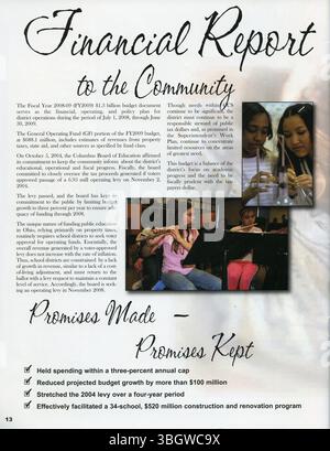 Questo rapporto annuale descrive in dettaglio i dati sul personale delle Columbus City Schools, il numero di studenti e una ripartizione delle iniziative educative distrettuali durante l’anno 2008-2009. Foto Stock