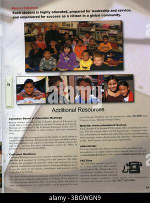 Questo rapporto annuale della Columbus City Schools for 2008-2009 fornisce una panoramica statistica e narrativa di studenti, personale e programmi educativi. Foto Stock