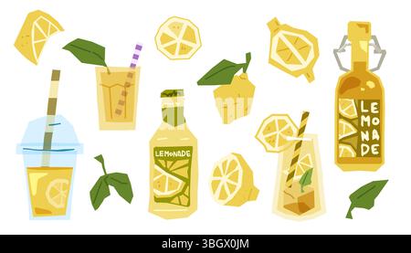 Set di illustrazioni per bevande a base di limonata Illustrazione Vettoriale