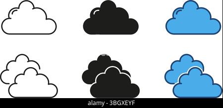 Set di icone a linea nuvola e continua. Raccolta di simboli nuvola delle previsioni meteo. Illustrazione vettoriale isolata Illustrazione Vettoriale