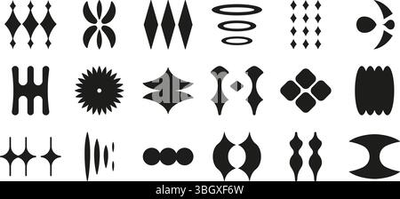 Set di icone solido di forme geometriche astratte. Elementi di design moderni e motivi decorativi silhouette Symbol Collection. Vettore creativo e artistico Illustrazione Vettoriale