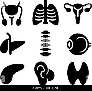 Sagome di organi e sistemi corporei umani – icone di anatomia medica vettoriale Illustrazione Vettoriale