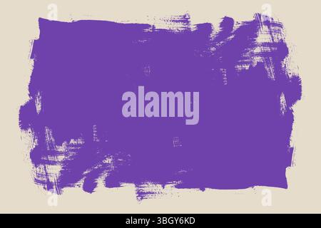 Striscione viola rettangolare grunge. Trame pennello dipinto su sfondo bianco. Banner artistico disordinato Illustrazione Vettoriale
