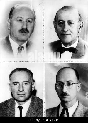 Testimonierà contro Eichmann. Ritratti appena ricevuti a Londra dei quattro testimoni che appariranno per l'accusa al processo a Gerusalemme di Adolf Eichmann. In alto da sinistra a destra, Adolf Engelstein, dottor Martin Paldi. In basso da sinistra a destra, dottor Hugo Kratky, Avner Lam. 22 febbraio 1961 Foto Stock